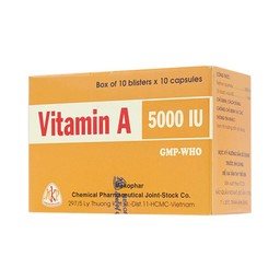 Thuốc Vitamin A 5000 IU Mekophar điều trị thiếu Vitamin A, bổ sung cho người bệnh gan (10 vỉ x 10 viên)