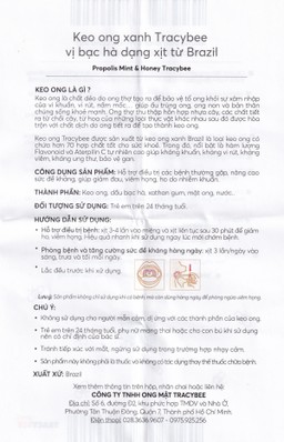 Keo ong xanh Tracybee Propolis Mint & Honey vị bạc hà giúp giảm đau, viêm họng, ho do nhiễm khuẩn (30ml)