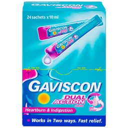 Hỗn dịch Gaviscon Dual Action Reckitt Benckiser điều trị trào ngược dạ dày, thực quản (24 gói x 10ml)