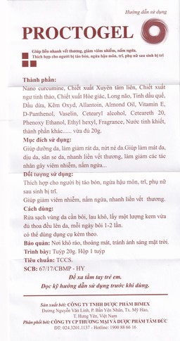 Kem bôi trĩ Proctogel Bimex giúp giảm đau, giảm viêm nhiễm, liền vết thương (20g)