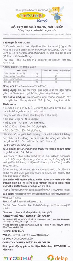 Siro giúp trẻ ngủ ngon Fitobimbi Sonno (30ml)