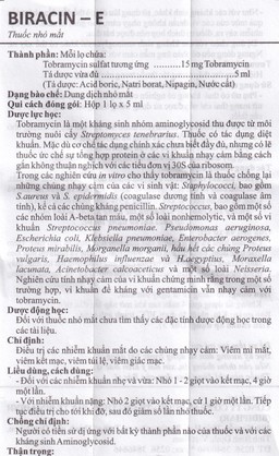 Thuốc nhỏ mắt Biracin-E Bidiphar điều trị các nhiễm khuẩn mắt do các chủng nhạy cảm (5ml)