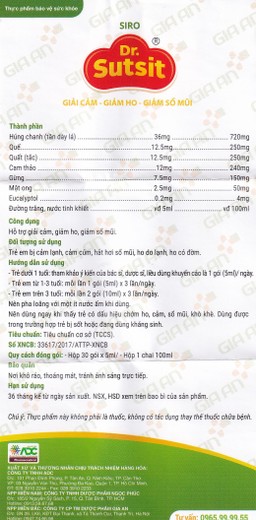 Siro Dr.Sutsit Gia An giải cảm, giảm ho, giảm sổ mũi (30 gói x 5ml)