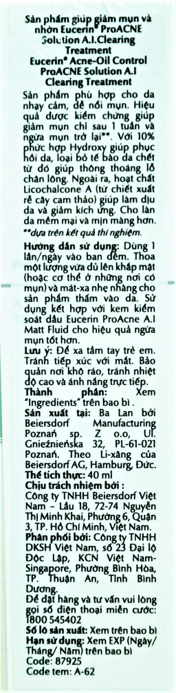 Gel Eucerin Pro Acne A.I Clearing Treatment giảm mụn và nhờn (40ml)