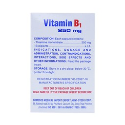 Thuốc Vitamin B1 250mg Domesco điều trị bệnh do thiếu Vitamin B1 (20 vỉ x 10 viên)
