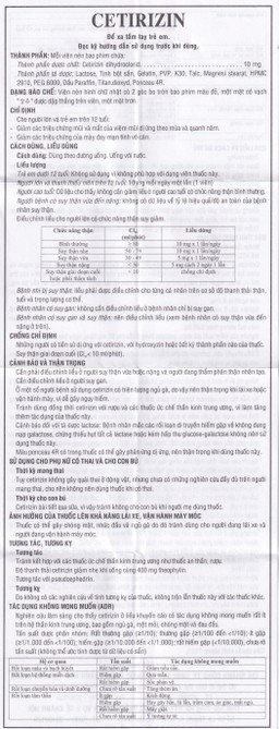 Thuốc Cetirizin 10mg Thành Nam điều trị viêm mũi dị ứng, mày đay (10 vỉ x 10 viên)
