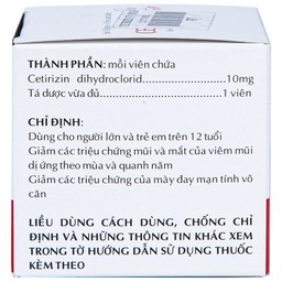 Thuốc Cetirizin 10mg Thành Nam điều trị viêm mũi dị ứng, mày đay (10 vỉ x 10 viên)