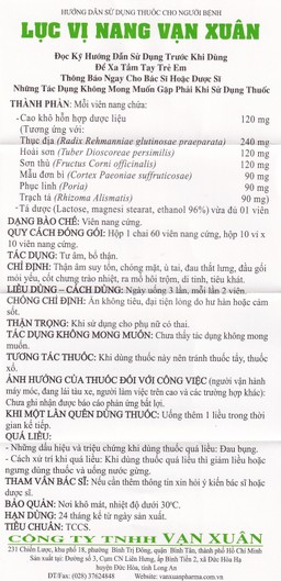 Thuốc Lục Vị Nang Vạn Xuân thận âm suy tổn, chóng mặt, ù tai (10 vỉ x 10 viên)