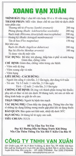 Thuốc Xoang Vạn Xuân giảm đau, chống viêm mũi dị ứng, viêm xoang (10 vỉ x 10 viên)