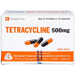 Thuốc Tetracycline 500mg Mekophar điều trị nhiễm khuẩn đường hô hấp, đường sinh dục (10 vỉ x 10 viên)