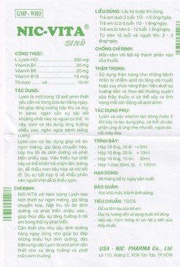 Siro Nic-Vita bổ sung dinh dưỡng, phát triển chiều cao ở trẻ em (20 ống x 10ml) 