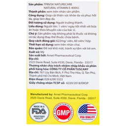 Viên uống giúp làm đẹp da, cải thiện sức khỏe da Natural Vitamin E 400 IU NatureCare (60 viên)