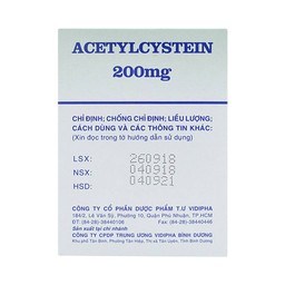 Thuốc Acetylcystein 200mg Vidipha tiêu nhầy trong bệnh viêm phế quản, bệnh nhầy nhớt (20 vỉ x 10 viên)