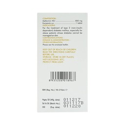 Thuốc Glumeform 850 DHG điều trị bệnh đái tháo đường típ 2 (10 vỉ x 5 viên)