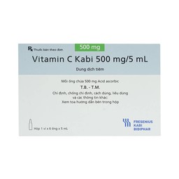 Thuốc tiêm Vitamin C Kabi 500mg/5ml phòng và điều trị bệnh Scorbut (1 vỉ x 6 ống )