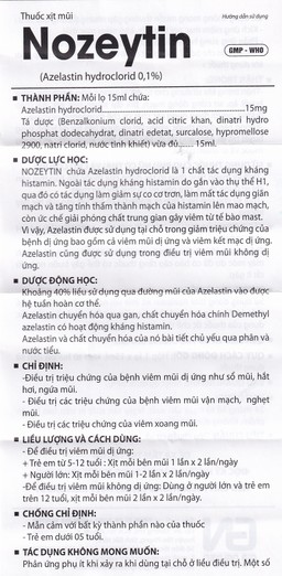 Thuốc xịt mũi Nozeytin Gia Nguyễn điều trị viêm mũi dị ứng, sổ mũi, hắt hơi, ngứa mũi (15ml)