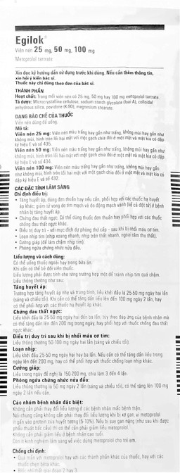 Thuốc Egilok 50mg Egis Pharma điều trị tăng huyết áp, đau thắt ngực (60 viên)