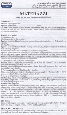 Viên nén Materazzi 50mg DaviPharm giãn cơ xương, điều trị chứng co thắt, co cứng cơ (10 vỉ x 10 viên)