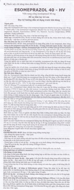 Thuốc Esomeprazol 40-HV điều trị trào ngược dạ dày, thực quản (3 vỉ x 10 viên)