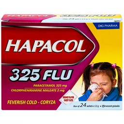 Cốm Hapacol 325 Flu DHG điều trị đau đầu, đau nửa đầu, đau răng (24 gói)