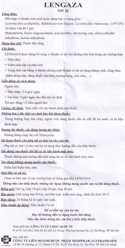 Thuốc Lengaza 1g Mebiphar điều trị các bệnh lý đường tiêu hóa, tiêu chảy, táo bón (30 gói)
