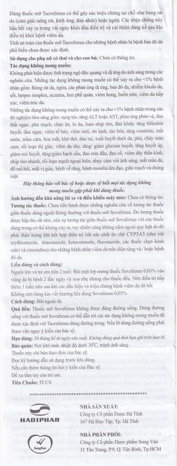 Thuốc mỡ Sovalimus 0.03% Hadiphar điều trị viêm da (10g)