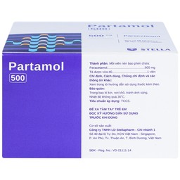 Thuốc Partamol 500 Stella điều trị các cơn đau và sốt từ nhẹ đến vừa (10 vỉ x 10 viên)