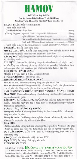 Thuốc Hamov Vạn Xuân hỗ trợ điều trị chứng tăng mỡ máu (10 vỉ x 10 viên)