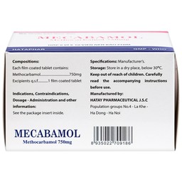 Viên nén Mecabamol 750mg Hà Tây điều trị các bệnh lý cơ xương cấp tính (6 vỉ x 10 viên)