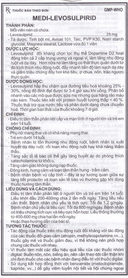 Viên nén Medi-Levosulpirid 25mg Medisun điều trị tâm thần phân liệt cấp và mạn tính (3 vỉ x 10 viên)