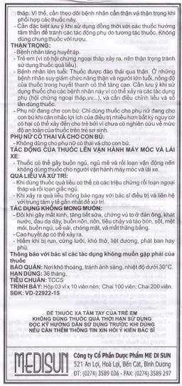 Viên nén Medi-Levosulpirid 25mg Medisun điều trị tâm thần phân liệt cấp và mạn tính (3 vỉ x 10 viên)