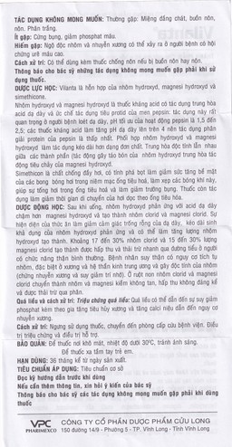 Thuốc Vilanta Pharimexco dịu triệu chứng ợ nóng, ợ chua (20 gói x 10g)