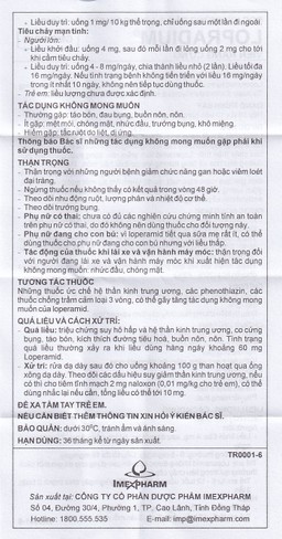 Viên nang cứng Lopradium 2mg Imexpharm điều trị tiêu chảy cấp, bù nước và chất điện giải (10 vỉ x 10 viên) 