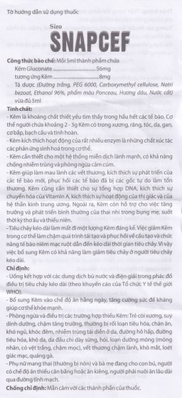 Siro Snapcef 16mg/10ml Hải Dương bổ sung kẽm, tăng cường sức đề kháng (20 ống x 10ml) 