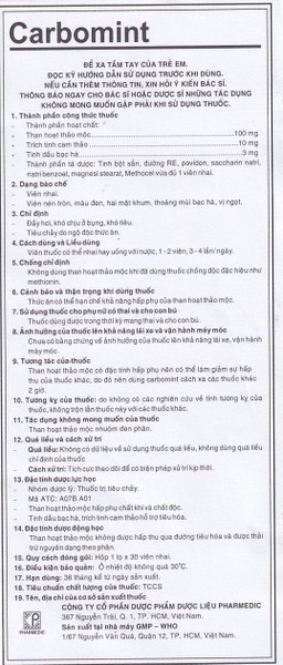 Thuốc Carbomint Pharmedic điều trị đầy hơi, khó tiêu (30 viên)