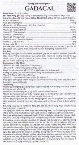 Dung dịch uống Gadacal Hà Tây bổ sung Calci, Lysin và các Vitamin (20 ống x 10ml)