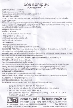 Dung dịch nhỏ tai Cồn Boric 3% Dược 3-2 phòng viêm tai (10ml)