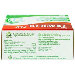 Thuốc Travicol Flu TV.Pharm giảm nhanh các triệu chứng do cảm cúm (10 vỉ x 10 viên)