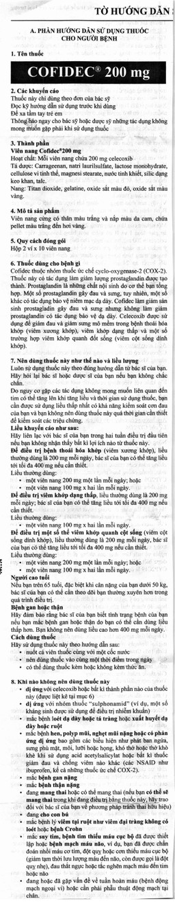 Thuốc Cofidec 200mg Sandoz giảm đau và giảm sưng mô mềm trong bệnh thoái hóa khớp (2 vỉ x 10 viên)