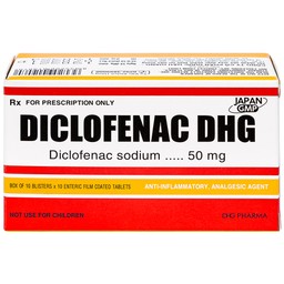 Thuốc Diclofenac DHG điều trị viêm, đau trong rối loạn cơ xương khớp (10 vỉ x 10 viên)