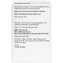 Viên nén Jardiance Duo 12.5mg/1000mg điều trị đái tháo đường típ 2 (3 vỉ x 10 viên)