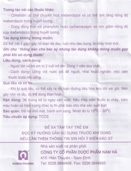 Viên nhai Mebendazol 500mg Nam Hà điều trị các loại giun tròn (1 viên)