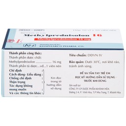 Thuốc Methylprednisolon 16 Khapharco kháng viêm, điều trị viêm khớp dạng thấp, lupus ban đỏ hệ thống (10 vỉ x 10 viên)
