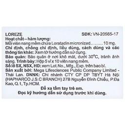Viên nang mềm Loreze 10mg MEGA We care điều trị viêm mũi dị ứng, mày đay (5 vỉ x 10 viên)