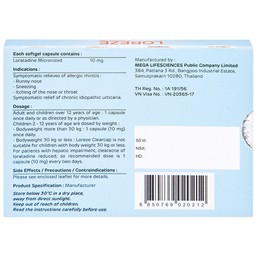 Viên nang mềm Loreze 10mg MEGA We care điều trị viêm mũi dị ứng, mày đay (5 vỉ x 10 viên)