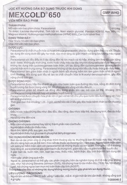 Viên nén Mexcold 650 Imexpharm điều trị đau đầu, đau răng, đau nhức bắp thịt (200 viên)