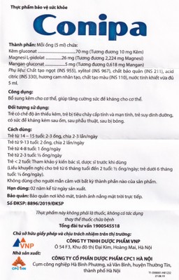 Dung dịch bổ sung kẽm Conipa CPC1 Hà Nội (4 vỉ x 5 ống)