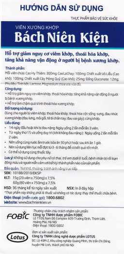 Viên hỗ trợ giảm nguy cơ viêm khớp Bách Niên Kiện Fobic (2 vỉ x 10 viên)