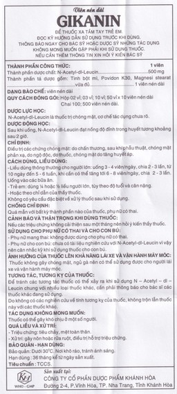 Thuốc Gikanin 500mg Khapharco điều trị chứng chóng mặt (10 vỉ x 10 viên)