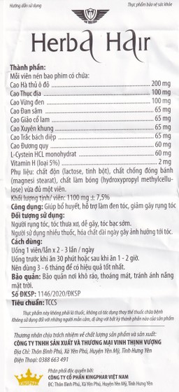 Viên uống Herba Hair Kingphar bổ huyết, hỗ trợ làm đen tóc (60 viên)